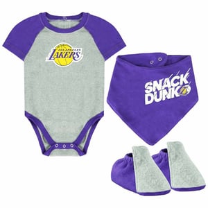 NBA Los Angeles Lakers Geboorte 3-delig Creeper Slabbetje en Flessenset VK2N1BCPY LAK