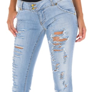 Lange denim broek versleten en gescheurd effect 10DBF0094 vrouw