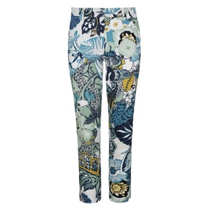 Gebloemde katoenen broek in blauwe en groene tinten