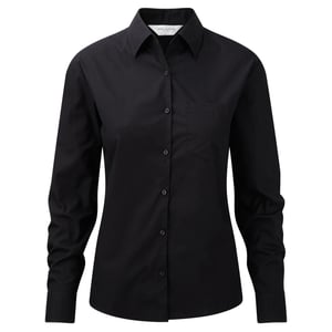 Russell Collection Dames/Dames Katoen Popeline Easy-Care Formeel Overhemd Met Lange Mouwen (Zwart)