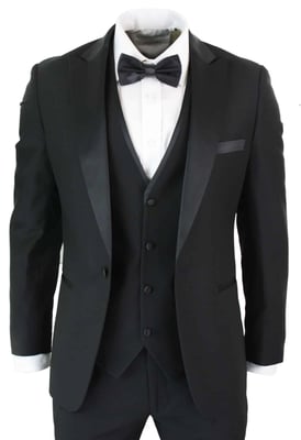 Heren 3-delige Zwarte Tuxedo Pak Klassiek Satijnen Diner Tailored Fit Bruiloft Prom