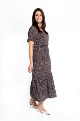 Bruine maxi jurk met dierenprint