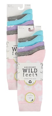 Wildfeet - 10 Paar Dames Bamboe Crewsokken - Jacquard Sokken - Bloemen Pastel
