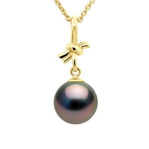 Hangertje KNOT - Geel Goud - Echte Gecreerde Tahitiaanse Parel Rond 9-10 mm