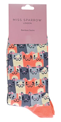 Miss Sparrow 2 Paar Dames Grappige Kattensokken, Ademende Grappige Bamboe Kousen - Happy Cats (Roze)