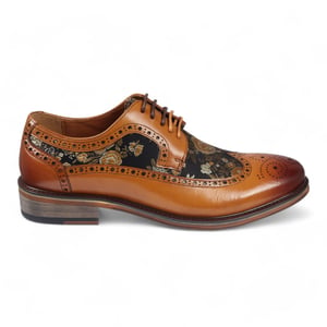 Justin Reess Heren Bruine Leren Bloemenprint Brogue Dress Schoenen - Ross