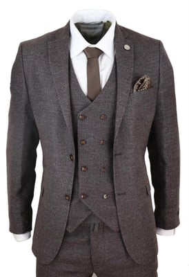 Heren Bruin Wol 3-delige Pak Dubbel Breasted Tweed Peaky Blinders 1920