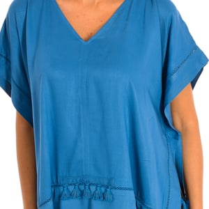 Losse poncho met V-hals kwastjes 8949 dames