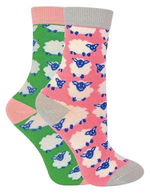 Set van 2 sokken met dierenprint voor meisjes | Miss Sparrow | Casual grappig patroon crew bamboe sokken | Grappige nieuwe sokken voor kinderen - Schaap