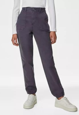 M&S Collection Dames Katoenmix Slim Fit Ankle Grazer Joggers Licht Indigo