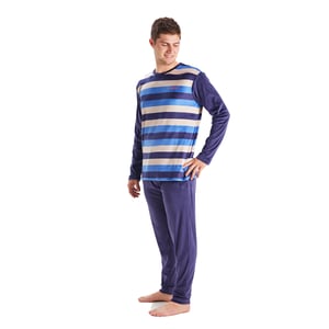 MU3 Herren-Pyjama aus Samt mit Rundhalsausschnitt und langen Ärmeln