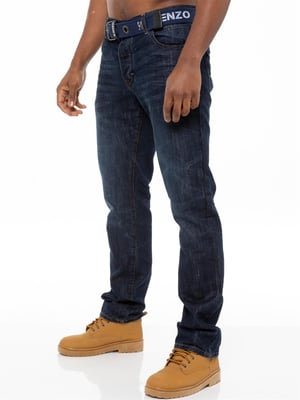 Enzo | Heren Denim Straight Fit Jeans - Donkerblauw