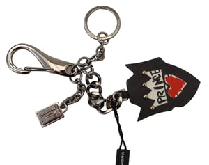 Dolce & Gabbana Black Prince Studs Logo Zilver Messing Heren Sleutelhanger