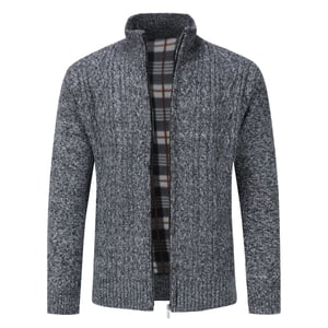 Herenvest met ritssluiting Grof gebreid vest met opstaande kraag voor de winter donkergrijs