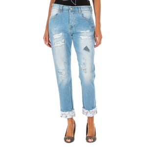Lange denim broek met rechte zoom gesneden 10DBF0667 vrouw