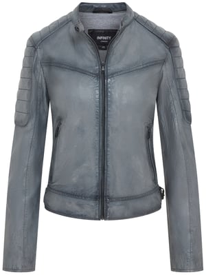 Dames Grijs Retro Gewatteerd Leren Bikerjack - Horten