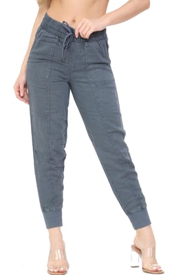 EX M&S Dames Linnen Gebreide Broek Luchtmacht Blauw