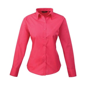 Premier Dames/Dames Popeline Blouse met Lange Mouwen (Heet Roze)