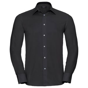 Russell Collection Heren Oxford Easy-Care Getailleerde Overhemd met Lange Mouwen (Zwart)