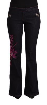 Exte Dames Zwarte Katoen Stretch Middelhoog Taille Flared Denim Jeans