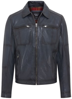 Heren Blauw Klassiek Leren Bikerjack - Bettles