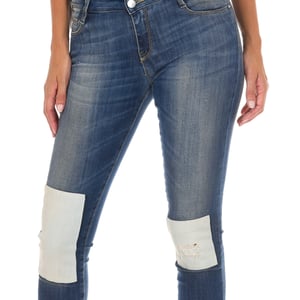 Lange denim broek gedragen effect met smal gesneden zomen 10DB50350 vrouw