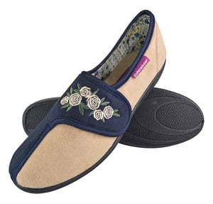 Dunlop - Dames Verstelbare Brede Pasvorm Geheugenfoam Bloemige Klittenbandslippers voor Oudere Vrouwen
