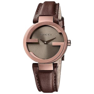 Gucci YA133504 In elkaar grijpende bruine wijzerplaat dames horloge