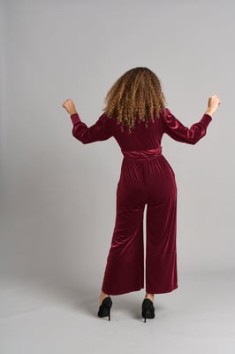 Ava jumpsuit van fluweel - Berry