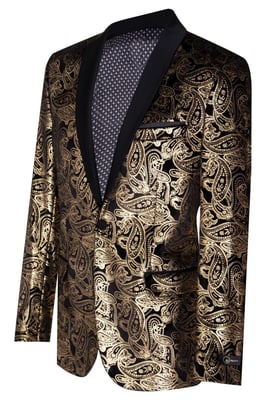 Heren klassieke gouden paisley zwart fluwelen smoking dinerjas op maat gesneden blazer