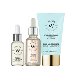 Skin Glow Boost Vitamine C Oogserum 15ml + Collageen Huidverstevigende Boost Olie Serum 30ml + Huid Hydratatie Boost Hyaluronzuur Moisturizer 50ml