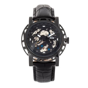 Reign Stavros automatisch skelet horloge met leren band