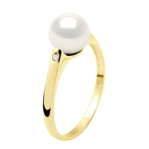 Ring Solitaire Diamanten 0,02 Cts - Echte Gecultiveerde Zoetwaterparel Rond 8-9 mm