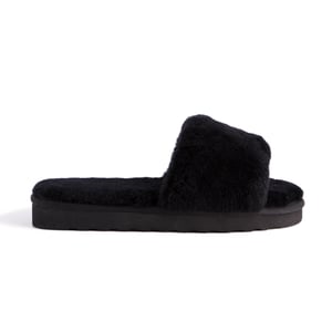 Aus Wooli Australia Womens Schapenvacht Fluff Slippers Zwart
