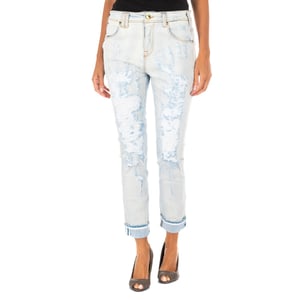 Lange denim broek met rechte zoom gesneden 10DBF0667 vrouw