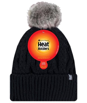 Heat Holders - Pom Pom-muts met boeien voor dames - Zwart