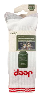 Heren Sport Crew Sokken | Jeep | 4-Pack Katoenen Hardloopsokken met Versterkte Hiel en Teen - Wit
