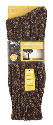 Heren Wol Wandelsokken | Jeep | Gebreide Ribbels Design Gevoerde Buitensokken voor Trekking, Hardlopen, Wandelen - Amber / Bruin