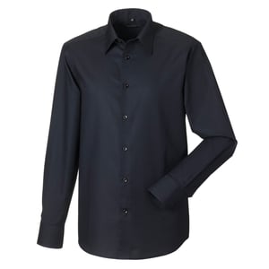 Russell Collection Heren Oxford Easy-Care Getailleerde Overhemd met Lange Mouwen (Zwart)