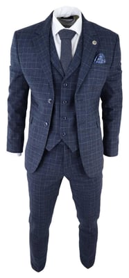 Heren Blauwe Ruit 3-delige Tweed Pak Peaky Blinders 1920s Gatsby Tailored Fit