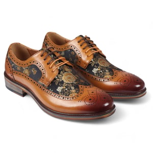 Justin Reess Heren Bruine Leren Bloemenprint Brogue Dress Schoenen - Ross