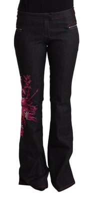 Exte Dames Zwarte Katoen Stretch Middelhoog Taille Flared Denim Jeans