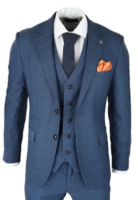 Heren 3-delige Blauwe Pak Prins Van Wales Ruit Klassiek Licht Getailleerd Modern