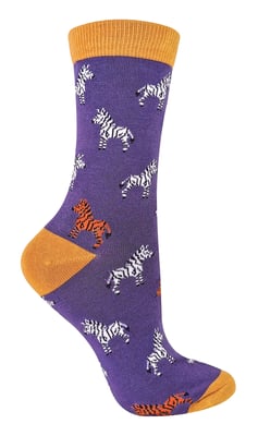 Miss Sparrow - Dames Animal Design BamboeSokken - Zebra (Paars)