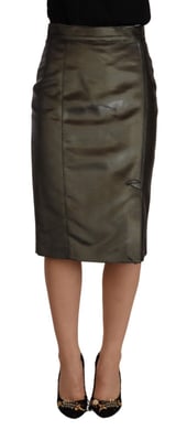 GF Ferre Vrouwen Metallic Grijze Hoge Taille Koker Midi Rok