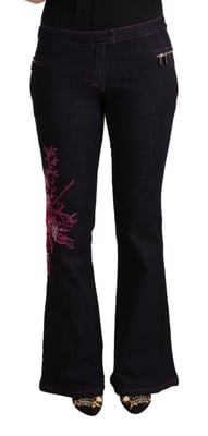 Exte Dames Zwarte Katoenen Midden Taille Uitlopende Jeans