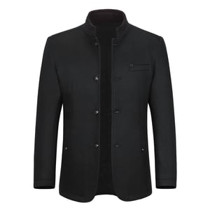 Heren korte slim fit jas met opstaande kraag Business Casual wollen overjas zwart
