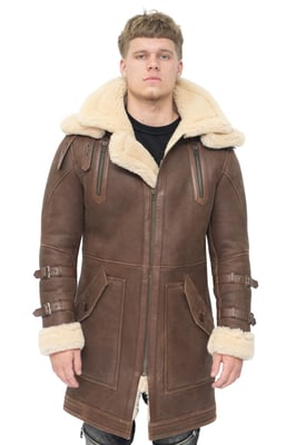 Heren 3/4 warme lederen schapenvacht trenchcoat-Medina