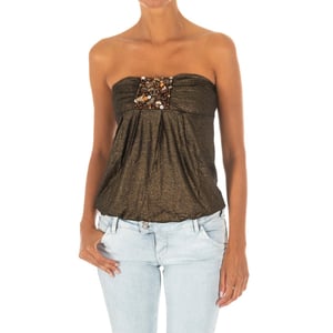 Dames-Mouwloos T-shirt met wijd gebreid topeffect 10DMT0084