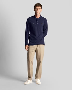 Lyle & Scott marineblauw gecoordineerd logo-poloshirt met lange mouwen